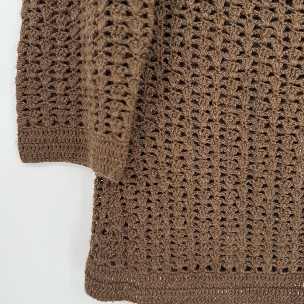 Vintage Eddie Bauer Crochet Linen Cotton Blend Brown Open-Knit Cardigan - Picture 3 of 7